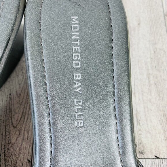 Montego Bay Club Silver Sandals Sequin Wedge Slip On Womens 7 Wedge Strappy Shoe - Picture 12 of 14